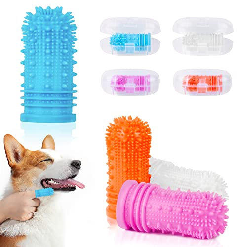 VSSHE Hundezahnbürste Fingerling,6 Stück Hundezahnbürste Wiederverwendbar Lebensmittelechtem Silikon Hunde Zahnbürste 360° voll Umschlungene Borsten für Erwachsener Finger Mit 4 x Aufbewahrungsbox