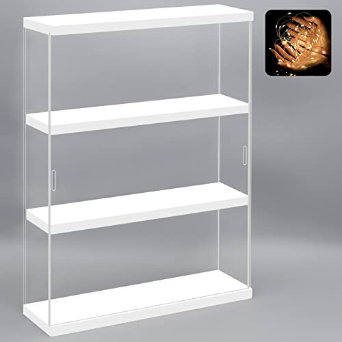 NONEMEY Vitrine Murale pour Collection en Acrylique avec Guirlandes Lumineuses – Boîte Vitrine Anti-Poussière à 2/3 Niveaux pour Figurines et Lego (Blanc, 30×8.5×37.8 cm)