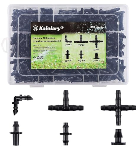 300pcs 1/4'' Bewässerung Set, Kalolary Gartenwerkzeuge Sprinkler Bewässerung Rohrverbinder für Landschaft, Flower Bed, Terrasse Pflanzen, Gewächshaus Spray Bewässerungs