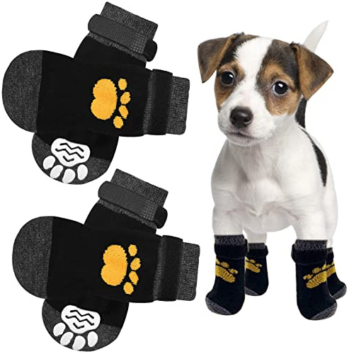 2 Pairs Anti-Slip Dog Sock Paw Protector Boots with Adjustable Strap for Puppy Indoor/Outdoor Hardwood Floor Walking