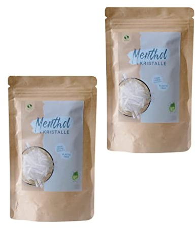 SudoreWell® Cristalli al mentolo in qualità alimentare in 100% puro olio di menta, in sacchetto di carta kraft (plastica libera), 2 x 100 g