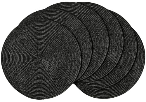 Tischset Platzset Rund Schwarz, Platzdeckchen, 6er Set, 36cm | Abwaschbar Hitzebeständig für küche, Speisetisch, Restaurant, Hotel