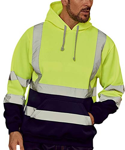 Beokeuioe Chaqueta de seguridad para hombre reflectante a rayas ropa de trabajo de carretera chaqueta de trabajo de manga larga sudadera con capucha sudadera de advertencia alta ejecutiva chaqueta de