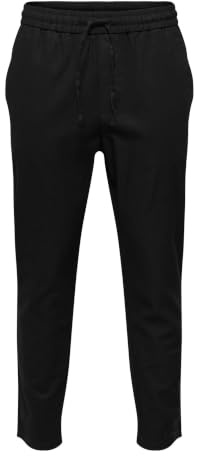 ONLY & SONS Pantaloni da Uomo ONSLINUS Crop Lin – Tapered Fit – XS S M L XL XXL, Nero, M