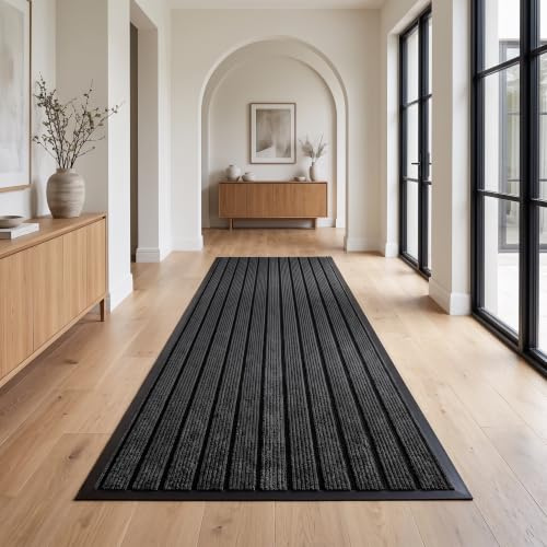 Hafaa Door Mat Indoor & Outdoor Black 80x150 cm Non Slip Washable Doormat Dirt Trapper Water Absorbent Rubber Mat Heavy Duty Floor Mats