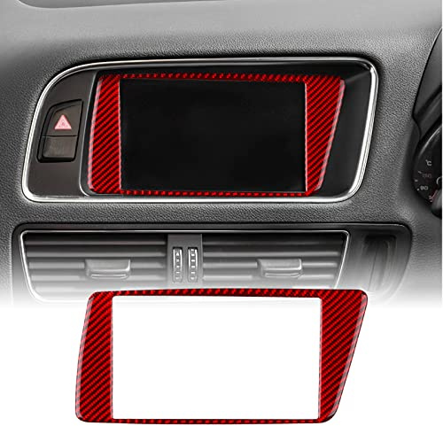KUNGKIC for Q5 2009-2016,Real Carbon Fiber Accessory Self-adhesive Car Center Control Navigation Screen Frame Sticker Decoration Interior Trim Auto Parts Gift (Red)