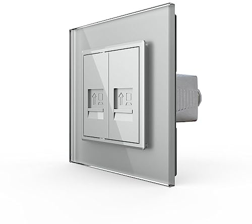 Livolo zweifaches Netzwerk Modul CAT7 zum Selbstverdrahten inkl. einfachen Glasrahmen in grau für UP VL-2CAT7/SR-15 Einbau Netzwerkdose LAN Buchse Unterputz Netz Anschluss Kaystone Cat 7 Datendose