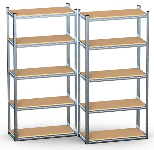 VOUNOT 2 x Estantería Metálica Reforzada 180x90x40 cm, Estante Almacenamiento de 5 Niveles, Estantería Cargas Pesadas, Montaje sin Herramientas, Carga de 1250 kg, para Garaje, Bodega, Trastero