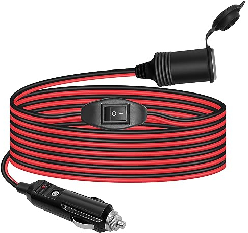 Hoembpn 2M 17AWG Cable de Extensión para Mechero de Coche a Enchufe ON/OFF Interruptor con Fusible 15A,12V/24V Encendedor Enchufe Cable Alargador Mechero Coche para Barcos,Camiones,Coche,Moto
