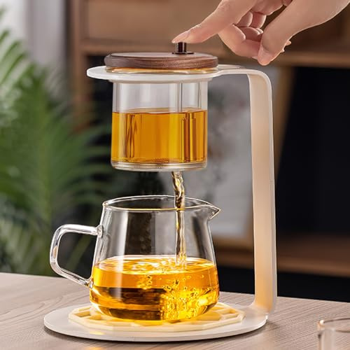 Lazy Kungfu Drip TeaPot, Heat Resistant Tea Set, Semi-Automatic Glass Teapot Suit for Magnetic Water Flow Wooden Glass Teapot Set