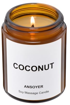 ANSOYER Bougie à l'huile de massage, cadeau romantique, utilisation au spa, parfumée à la maison, soin du corps hydratant à l'huile de soja, 127,6 g (noix de coco)