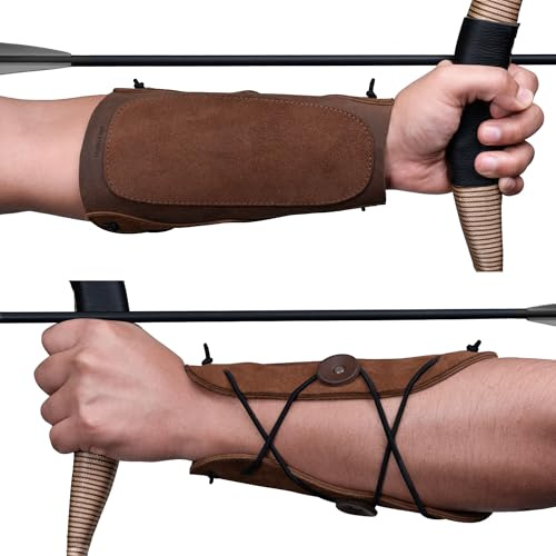 Valhalla Gear, Archery Bracer with Elastic, Forearm Protector for Bow Shooting Practice, Armband, Wrist Guard, Cosplay, Adjustable Buckle Straps, Full Grain Leather, Handmade, Bourbon Brown