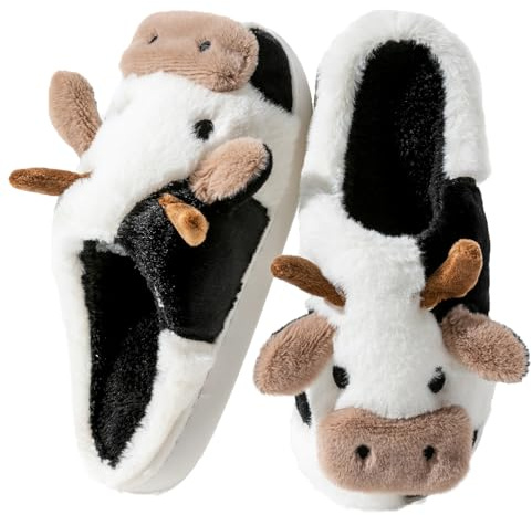 Fadezar Zapatillas de Casa Muje Hombre Pantuflas Tiburon/Vaca Cálido Espuma de Memoria Peluche Zapatillas de invierno Muje