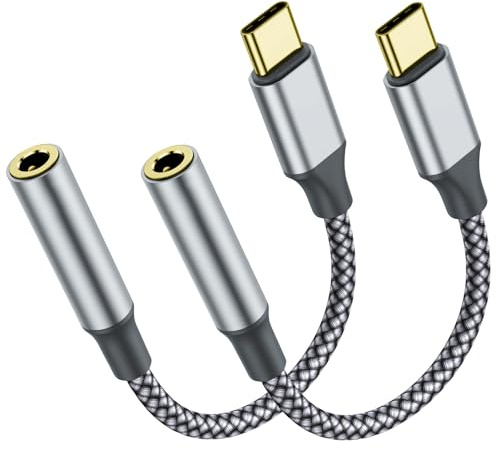 USB C to Aux Audio Dongle Cable Cord(Pack of 2), Type C to 3.5mm Female Headphone Jack Adapter for iPhone 15 Pro Max/15 Pro/15 Plus, Samsung Galaxy S23/S22/S21 Ultra, iPad Pro, Pixel