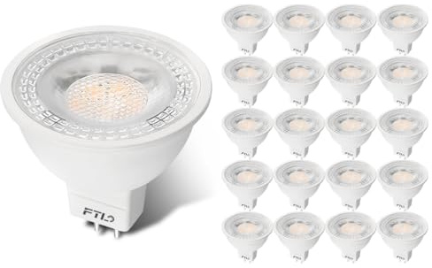 FTL 20-Pack MR16 LED Bulb Daylight White 5000K GU5.3 12V 50W 5W Non-Dimmable Halogen Equivalent Spotlight 40 Degree Outdoor Landscape Light Bulbs for Track Lighting