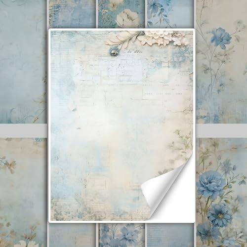 GRAZDesign Fliesenaufkleber Bad & Küche Blaue Shabby Chic Floral, Klebefliesen selbstklebend - 15x20cm / 10 Stück