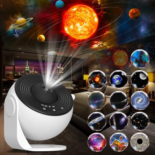 FlyLily Galaxy Projector, 13 in 1 HD Planetarium Star Projector for Bedroom, 360 Rotating Star Light with Adjustable Knob and Timer for Kids, Ceiling, Gifts, Room Decoration
