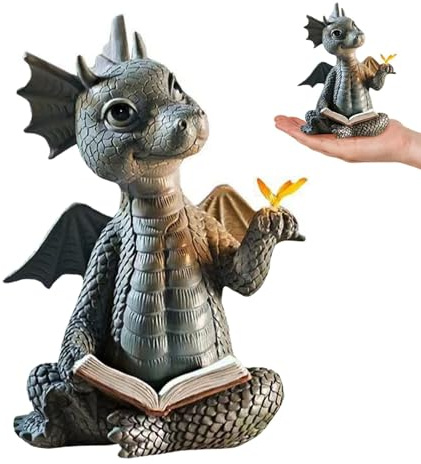 TQPXZO Gartendrachen Figuren Deko, Kunstharz Drachenskulptur Garten, Offene Tür Drache Figuren Deko, Gartenfiguren für Draußen, Drachen Figuren für Geschenk Mama