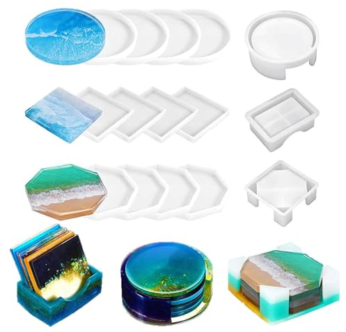 15 moldes de silicona para posavasos, moldes de resina epoxi, moldes de resina epoxi con soporte cuadrado redondo para manualidades de cristal
