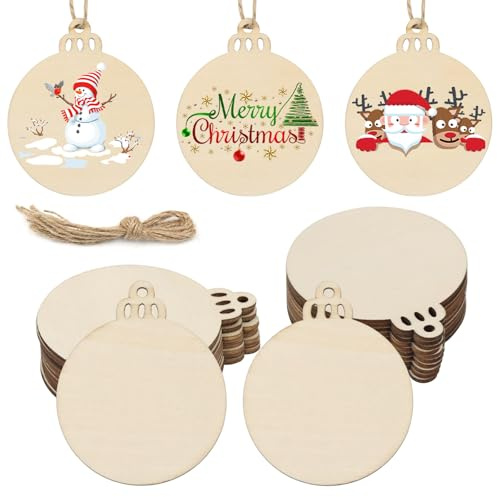 TAIANJI 100 Stück Weihnachten Holz DIY, Ornamente Runde Anhänger Holzscheiben Naturholzscheiben Holzanhänger Dekoration für Basteln Holzanhänger, Bemalen, Baumschmuck Scheiben