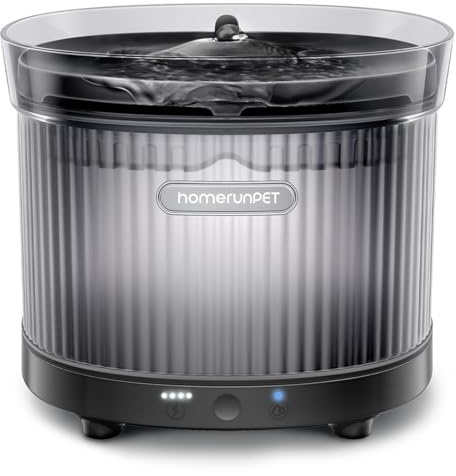 Homerunpet Katzenbrunnen Kabellos leiser mit Bewegungsmelder&7800mAh Akku | 2L BPA-freier Trinkbrunnen für Katze 20dB Ultraleiser mit 7800mAh Batterie für 30 Tage, Bewegungsmelder & Smart LED, Schwarz