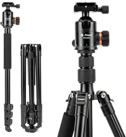 Fotopro Trépied 2 en 1 pour Appareil Photo 165 cm - en Aluminium - Pied de tête à 360 ° - Monopode Amovible pour Appareil Photo Reflex numérique - Charge maximale : 8 kg