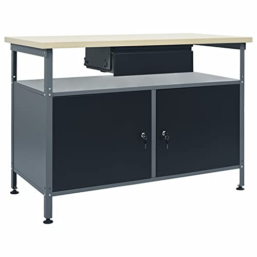 IKAYAA Banco da Lavoro Officina Tavolo da Lavoro con 1 cassetti, 2 armadietti con Gli sportelli con la Serratura 120x60x85 cm in Acciaio Portata 300 kg-Tipo 2