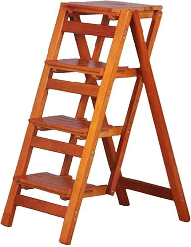 Folding Portable Indoor Climbing Stool Strong Four Step Ladder Solid Wood Step Stool Wooden High Stool for Changing Shoes Bathroom Stool Fashionable Stairway Seat