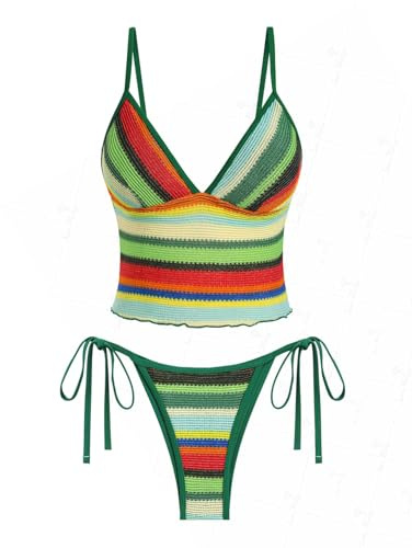 seamoly färgblock ränder tankini set med ränder, Mörkgrön, M