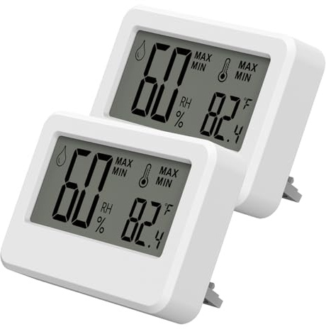 2 Pack Mini Digital Hygrometer, Reptile Thermometer, Humidity Meter, Hydrometer Incubator Thermometer, C/F Switch, MAX/MIN Records (White)