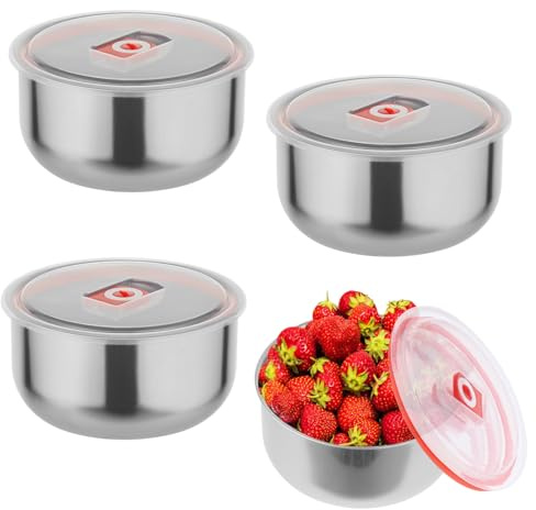 Wensdr 4 Packs Stainless Steel Food Containers with Lids 6.5x6.5x3.15 Inches Stainless Steel Leak Resistant Containers with Lids Pizza Bread Proofing Box 1.3L