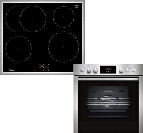 NEFF EDX4I0 Herd-Set, Bestehend aus E1CCD2AN4 Herd, 60 x 60 cm, EasyClean Reinigung, CircoTherm, LED-Display & M56SBF1L0 Induktionskochfeld, Powerstufe Bräterzone, Edelstahlrahmen