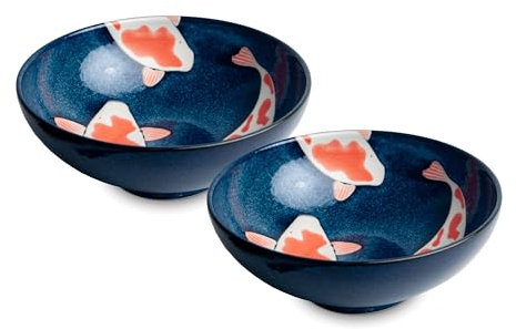 Koi-Bowls- ASIATICA Ramen Bowl - Cuencos de porcelana para arroz, pasta, tapas, udon, cereales, sopas, 2 unidades, 21,5 cm de diámetro, altura 8 cm