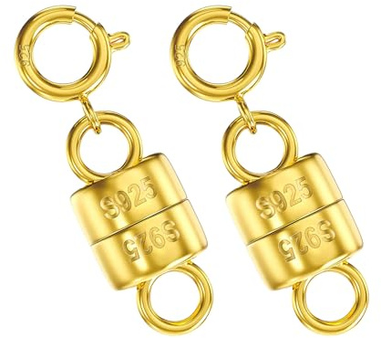 Goiern 2 Stück 925 Gold Magnet Schmuck-Verschlüsse, Verlängerungskette Magnetverschluss kette für DIY, Schmuck Making, Armband, Halskette