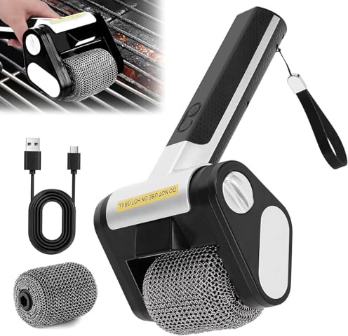 Elektrischer Grillreiniger, Borstenfrei Grillbürste Kabellose BBQ Powerbürste zur Grillreinigung, 304 Edelstahl, 350 U/min, LED-Licht für Grillreinigung im Freien, Outdoor Dekoration Für Terrasse