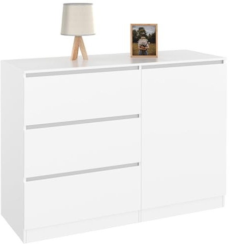 IDMarket - Kommode mit 3 Schubladen + 1 Tür TOMI 110 cm Holz weiß