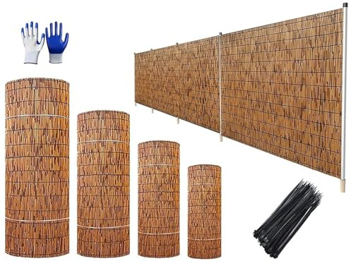Clôture en bambou – Mur de jardin décoratif autoportant facile à couper 0,6 à 1,8 m de hauteur pour balcon, cour et terrasse, parfait pour la Saint-Valentin et les fêtes de fin d'année (1,6 x 10 m)