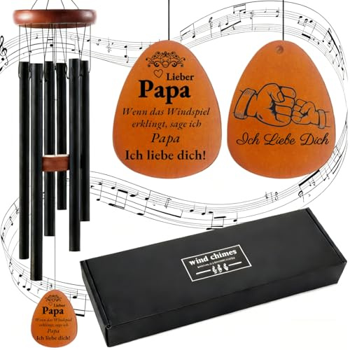 Vatertagsgeschenke Geschenk für Papa Vater Schwarze Windspiele für Draußen Hängend 6 Rohre Windspiel Metall Klangspiel Garten Glockenspiel Hängend Wind Chimes für Garten/Draußen Papa Geschenk