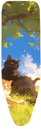 Copriasse da Stiro Cartone Animato Gatto Nero Fodera Copri Ferro da Stiro Riflettente al Calore per Stiratura Rapida Mollettone Copertura Copri Asse da Stiro Universale Montaggio Facile 120x40cm