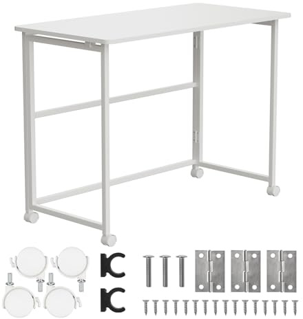 Maclean MC-1250 W - Scrivania portatile pieghevole, 100 x 50 cm, struttura in acciaio, portata 50 kg, scrivania da lavoro, ufficio, tavolo su ruote