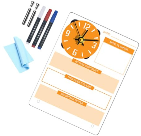 PRETYZOOM Stehendes Whiteboard mit Uhrfunktion DIY Tischplaner Kratzfestes Bruchsicheres Memo Board für Büro und Homeoffice Tägliche Planung und Zeitmanagement Multifunktionales Design