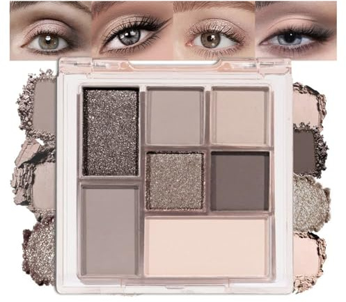 Muorruo Nude Brown 7-Farben-Lidschattenpalette mit Spiegel, natürliche, neutrale Lidschattenpalette für reifere Frauen, langanhaltend, natürlich wirkend, leicht, wasserfest, Reisegröße