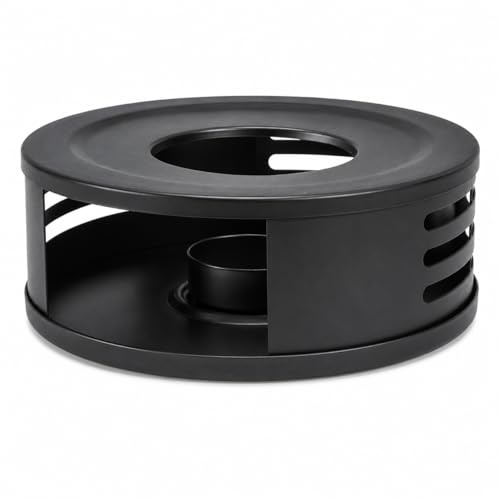 Beekeg Calientaplatos para tetera, calentador de café con portavelas, acero inoxidable para teteras y teteras de cristal (negro-A)