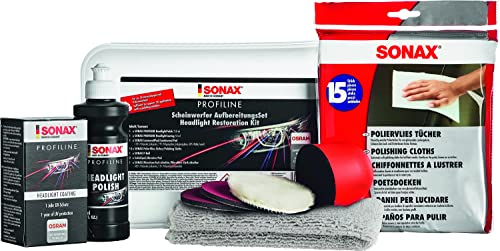 SONAX PROFILINE ScheinwerferAufbereitungsSet (325 ml) Aufbereitung von altersbedingt vergilbten und vermatteten Scheinwerfer-Abdeckungen aus Kunststoff, Art-Nr 04057410