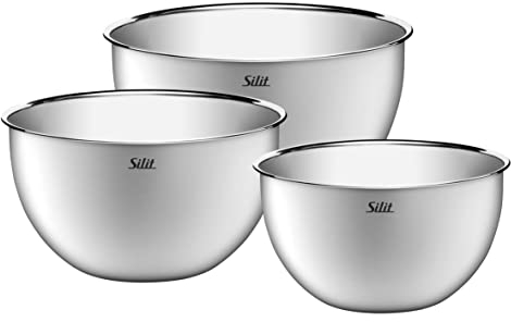 Silit Juego de 3 cuencos de cocina de acero inoxidable, multifuncionales, para mezclar, ensalada, para servir, apilables