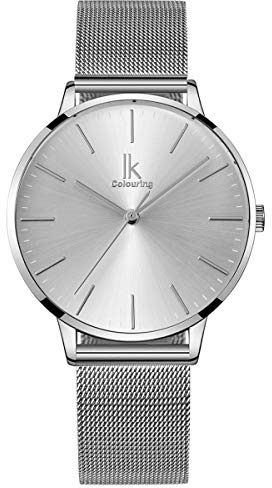 Alienwork IK Minimalist Armbanduhr Damen Ultra-flach Mesh-Armband