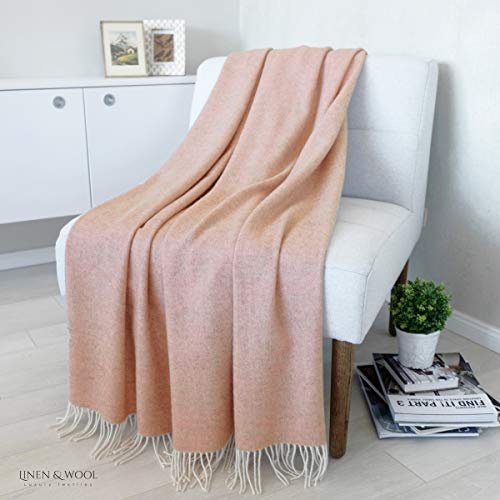 Linen & Cotton Klassisk Högklassig Filt Ullfilt Merino Stonewold med Fiskbensmönster - 100% Merinoull, Altrosa Rosa (140 x 200 cm) Pläd Ullpläd Överkast Soffa Säng Sofffilt Mysig Filt Dagfilt Lammull