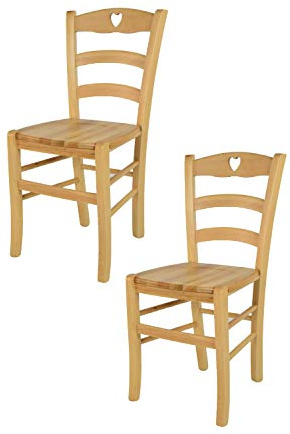 t m c s Tommychairs - 2er Set Stühle Cuore für Küche und Esszimmer, Robuste Struktur aus Buchenholz in der Farbe Naturfarben lackiert und Sitzfläche aus Holz