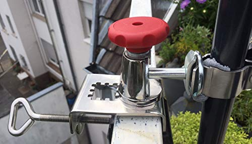 holly 's STABIELO Large - SCHIRMHALTER für BALKONE - polierter Edelstahl- 360° drehbar für STÖCKE bis Ø 38 mm - Befestigung an rund - eckigen Geländern bis 70 mm Ø -