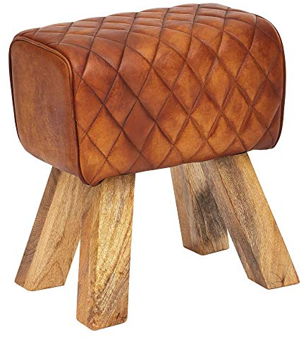 FineBuy Sitzhocker Echtleder/Massivholz 40x48x27 cm Modern Fußhocker, Turnbock Lederhocker Braun, Kleiner Hocker Gepolstert, Holzhocker mit Leder-Bezug